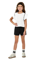 CONJ FEM BL DET GIRLS MANGA E SHORT MLT BRANCO