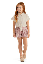 CONJ FEM BL GL BOT E SHORT MALHA LINHO OFF WHITE