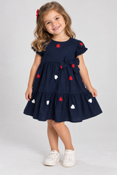 VESTIDO TRICOLINE BORD CORACOES LACO MARINHO