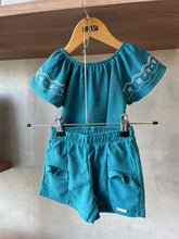 CONJ FEM BL SHORT TRICO MESCLADA DET MG AZUL PETROLEO