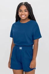 CONJ FEM JUV BLUSA MC E SHORT MLT AZUL ESCURO