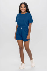 CONJ FEM JUV BLUSA MC E SHORT MLT AZUL ESCURO