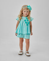 CONJ FEM BATA GODE C APLIQ LASER E SHORT ACQUA