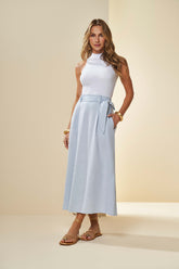 SAIA MIDI EM SARJA MAQUINETADA AZUL JEANS