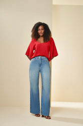 BLUSA MC PLANO CREPONADO VISCOFLOW VERMELHO ROMA