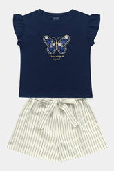 CONJ FEM BL BORD BORB E SHORT FLAME LIST MARINHO/CRU