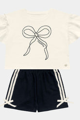 CONJ FEM BL LACO STRASS SHORT DET VELUDO MARFIM/PRETO