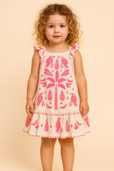 VESTIDO MC ELAST PASSARO E ABACAXI MARFIM/PINK