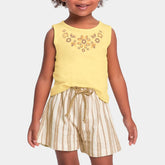 CONJ FEM REG FLORES BRILHO E SHORT LIST AMARELO/BEGE