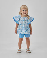 CONJ FEM BATA RODADA ESTAMPADA E SHORT AZUL CLARO