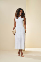 VESTIDO MIDI SM EM TRICOT TRABALHADO BRANCO