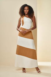 VESTIDO LONGO SM VISCOLINHO LISTRAS NATURAL/MASCAVO