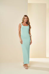 VESTIDO LONGO SEM MANGA EM RIBANA AZUL PASTEL