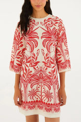 VESTIDO TSHIRT BIG COQUEIRO DE FLOR FARM OFF WHITE/VERMELHO