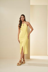 VESTIDO MIDI SM PLANO MARANT LINEN AMARELO SICILIANO