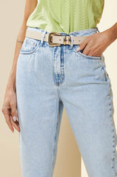 CALÇA FEM MOM LAVANDA EM JEANS JEANS CLARO