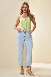 CALÇA FEM MOM LAVANDA EM JEANS JEANS CLARO