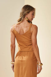 BLUSA ALCA PLANO VISCOLINHO BICOLOR NATURAL/MASCAVO