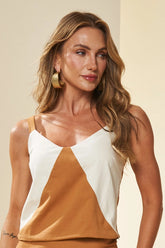 BLUSA ALCA PLANO VISCOLINHO BICOLOR NATURAL/MASCAVO