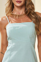 VESTIDO CURTO DE ALCA EM PLANO NEW GRID AZUL PASTEL