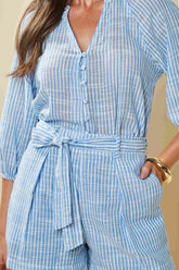 SHORTS FEM PLANO LINEN LISTRADO AZUL JEANS