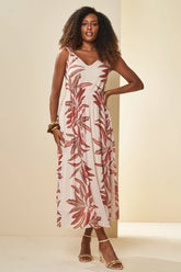 VESTIDO LONGO ALCA TULE LIST TROPICAIS PEROLA