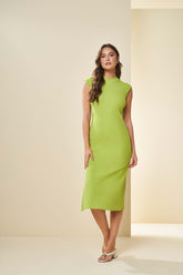 VESTIDO FEM MIDI MC EM RIBANA VERDE ABACATE