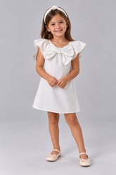 VESTIDO EM TRICOLINE C DET LACO FRENTE BRANCO