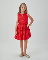 VESTIDO RODADO TRICOLINE C BABADOS VERMELHO