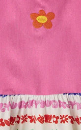 VESTIDO RIBANA LISTRA JARDINZIN FABULA ROSA/BRANCO