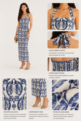 VESTIDO CAVALOS MARINHOS FARM OFF WHITE/AZUL