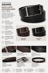 CINTO DUPLA FACE SAFFIANO NAPA ARAMIS CAFE/PRETO