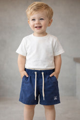 BERMUDA KIDS TACTEL PELETIZADO LISO MARINHO/KHAKI