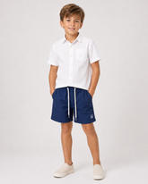 BERMUDA KIDS TACTEL PELETIZADO LISO MARINHO/KHAKI