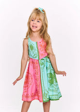 VESTIDO LENCO TROPICAL ALPHABETO ROSA/VERDE