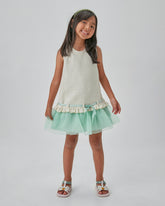 VESTIDO JUMPER TWEED LACO LUREX E RENDA VERDE CLARO