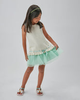 VESTIDO JUMPER TWEED LACO LUREX E RENDA VERDE CLARO