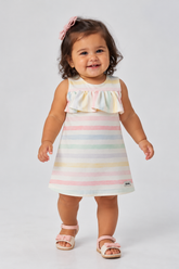 VESTIDO TEXT LISTRADO BABADO BUSTO OFF WHITE