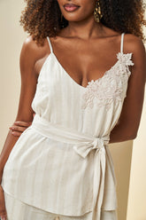 BLUSA FEM DE ALCA EM PLANO LINEN SHINE NATURAL