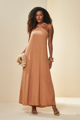 VESTIDO LONGO SM EM PLANO SOFT RUSTIC MASCAVO