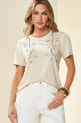 T-SHIRT EM MALHA VISCOSE COM ELASTANO PEROLA