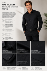CAMISA MAS ML SLIM TRICOLINE STRETCH PRETO