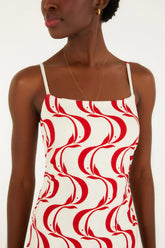 VESTIDO MIDI PEIXE COPA FARM OFF WHITE/VERMELHO