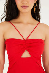 VESTIDO FEM DETALHE AMARRACAO FARM VERMELHO