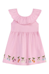 VESTIDO MG BAB CEREJAS BARRAS TEXT ROSA CLARO