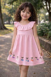 VESTIDO MG BAB CEREJAS BARRAS TEXT ROSA CLARO