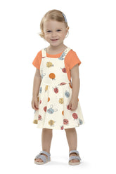 CONJ FEM BL E VESTIDO ALCA BICHINHOS OFF WHITE/LARANA