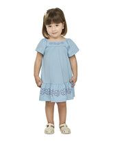 VESTIDO MALHA TRABALHADA EST PUFF FLORES AZUL CLARO