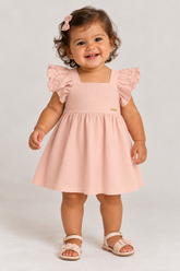 VESTIDO MALHA TEXTURIZ WIND BORD MANGA ROSA CLARO