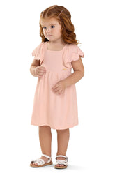 VESTIDO MALHA TEXTURIZ WIND BORD MANGA ROSA CLARO